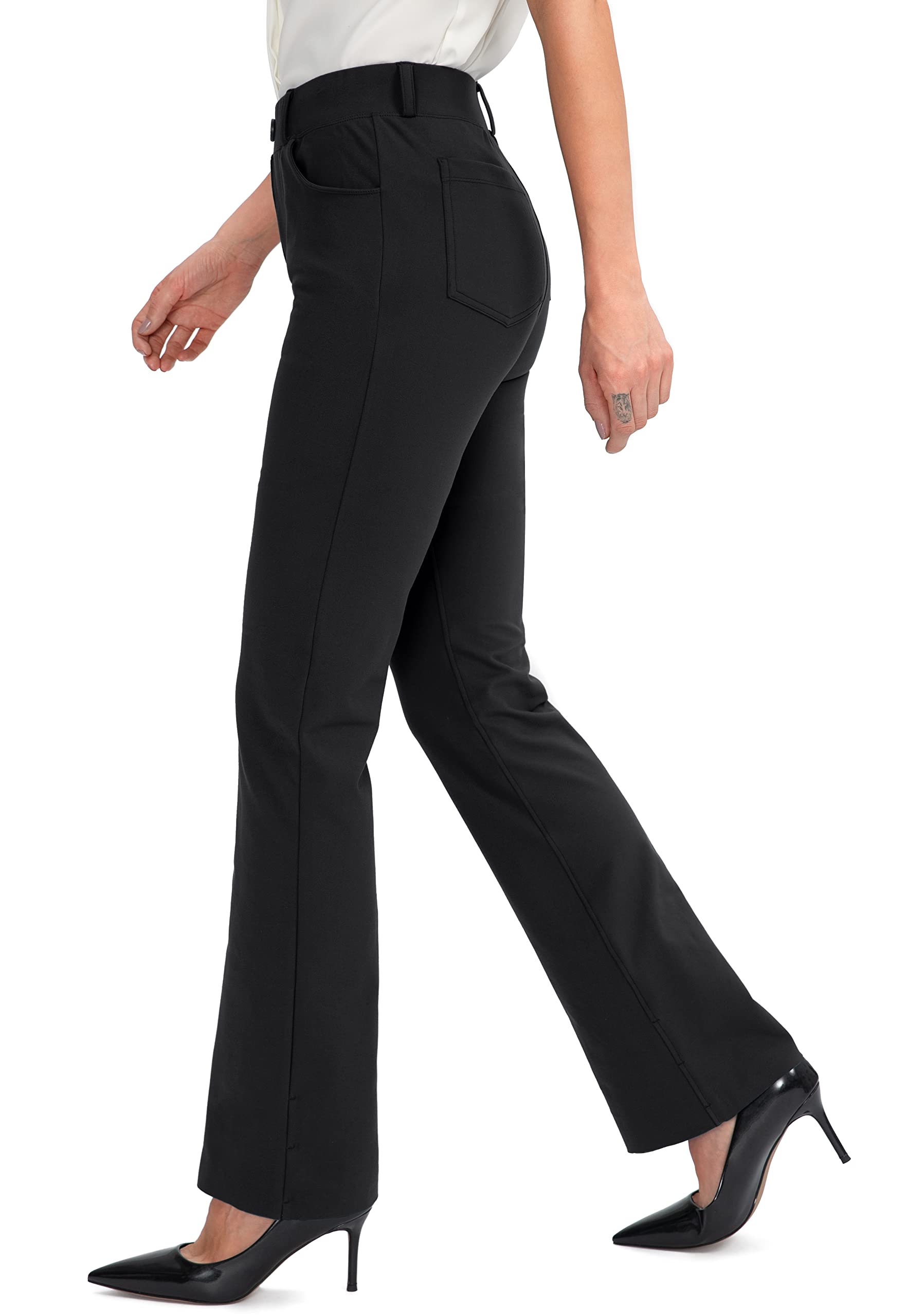 Rammus 28"/30"/32"/34" Women's Yoga Dress Pants Stretch Work Business Casual Slacks for Women Bootcut Office Trousers with 4 Pockets Black