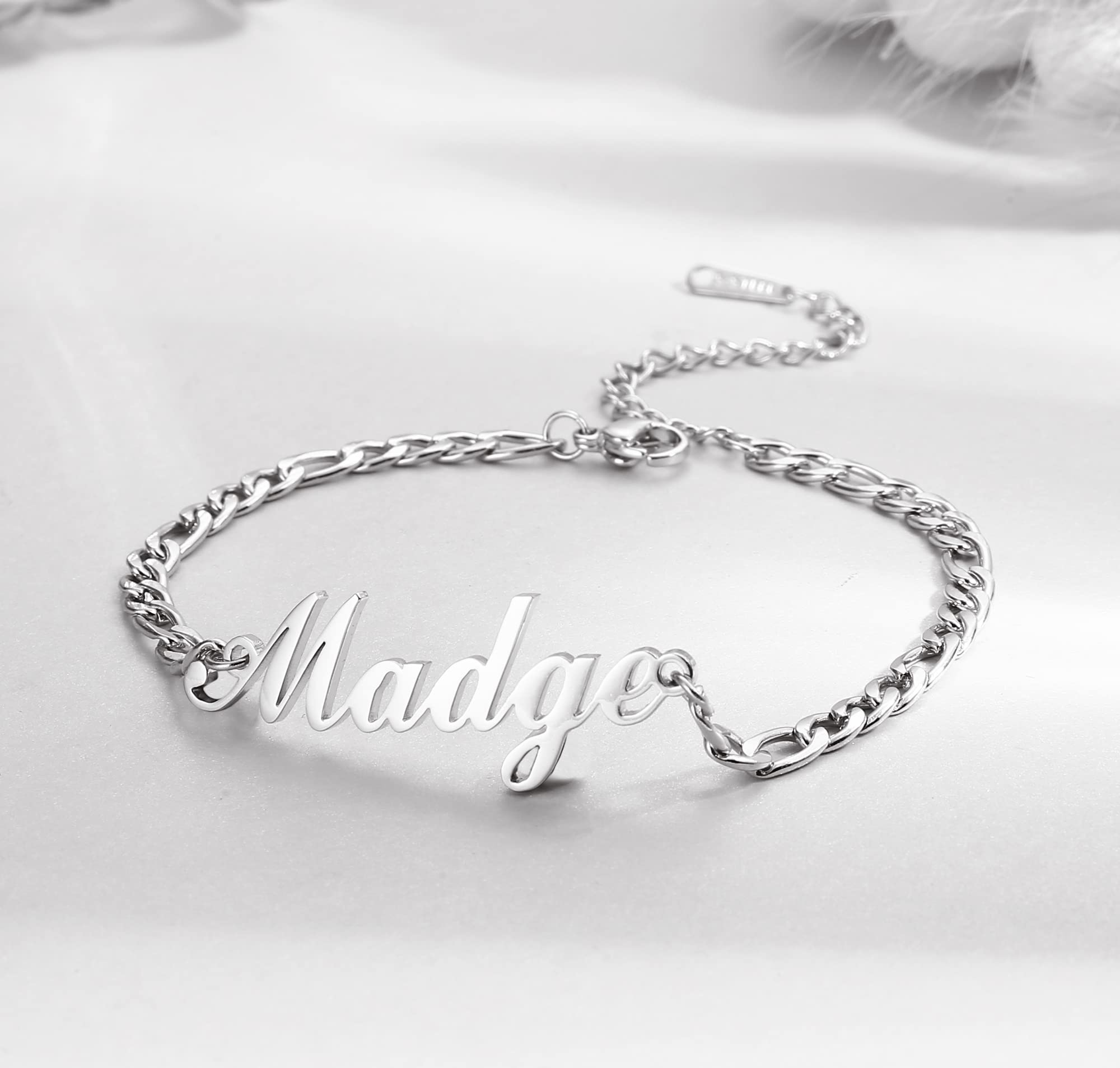 Jewenova Sterling Silver Name Bracelet/Anklet Personalized Cuban Chain Bracelet with Name S925 Custom Anklet Personalized Jewelry Gift for Women