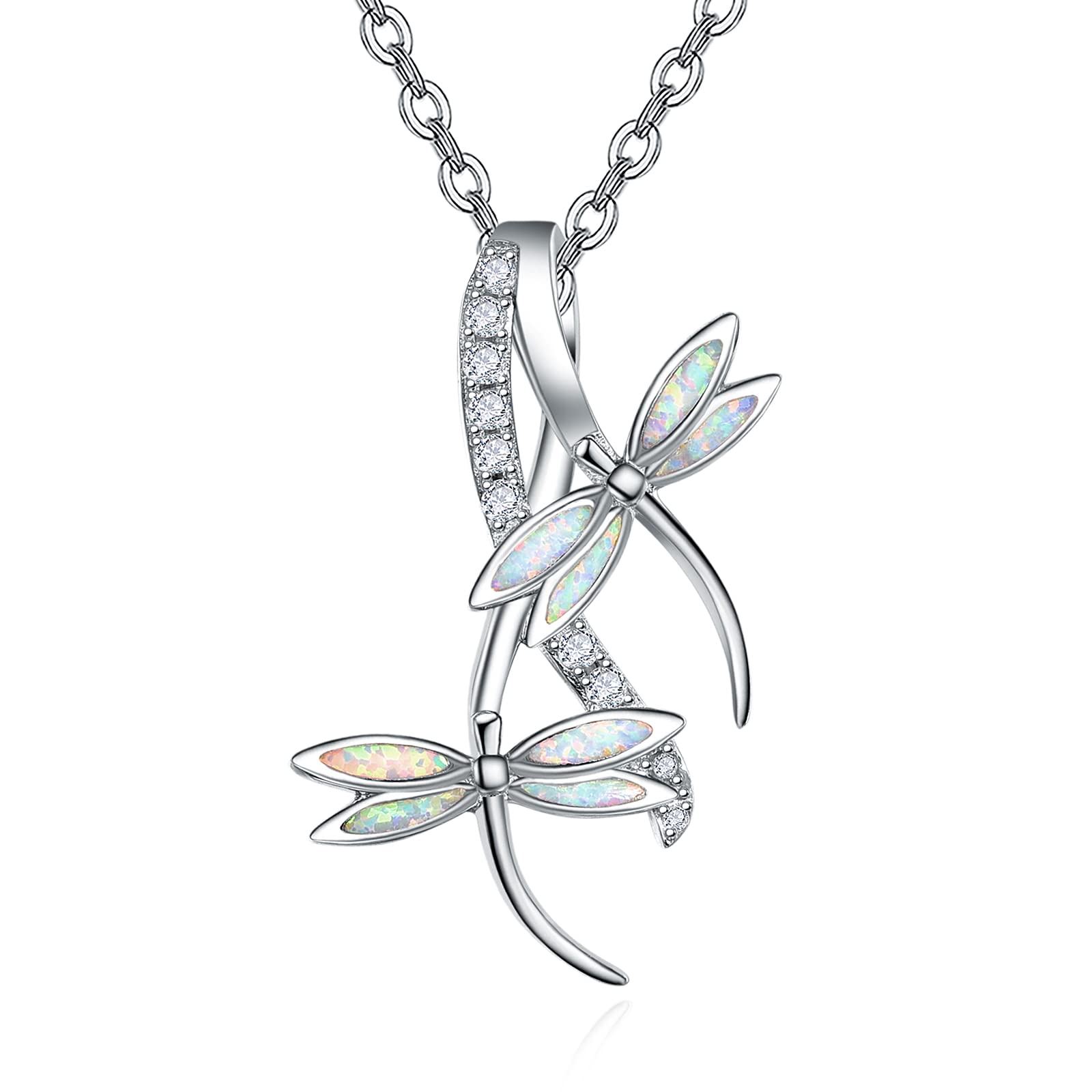 PRAYMOS Dragonfly Necklace 925 Sterling Silver Dreamy Dragonfly Opal Necklace Dragonfly Jewelry Gifts for Women