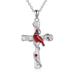 popkimi red cardinal pendant necklace s925 sterling silver cardinal jewelry red bird memorial red cardinal tree pendant jewelry gift for women