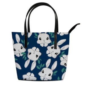 blue navy blue cute kawaii cartoon animal white bunny tote bag for women leather handbags women's crossbody handbags work tote bags for women coach handbags tote bag with zipper.