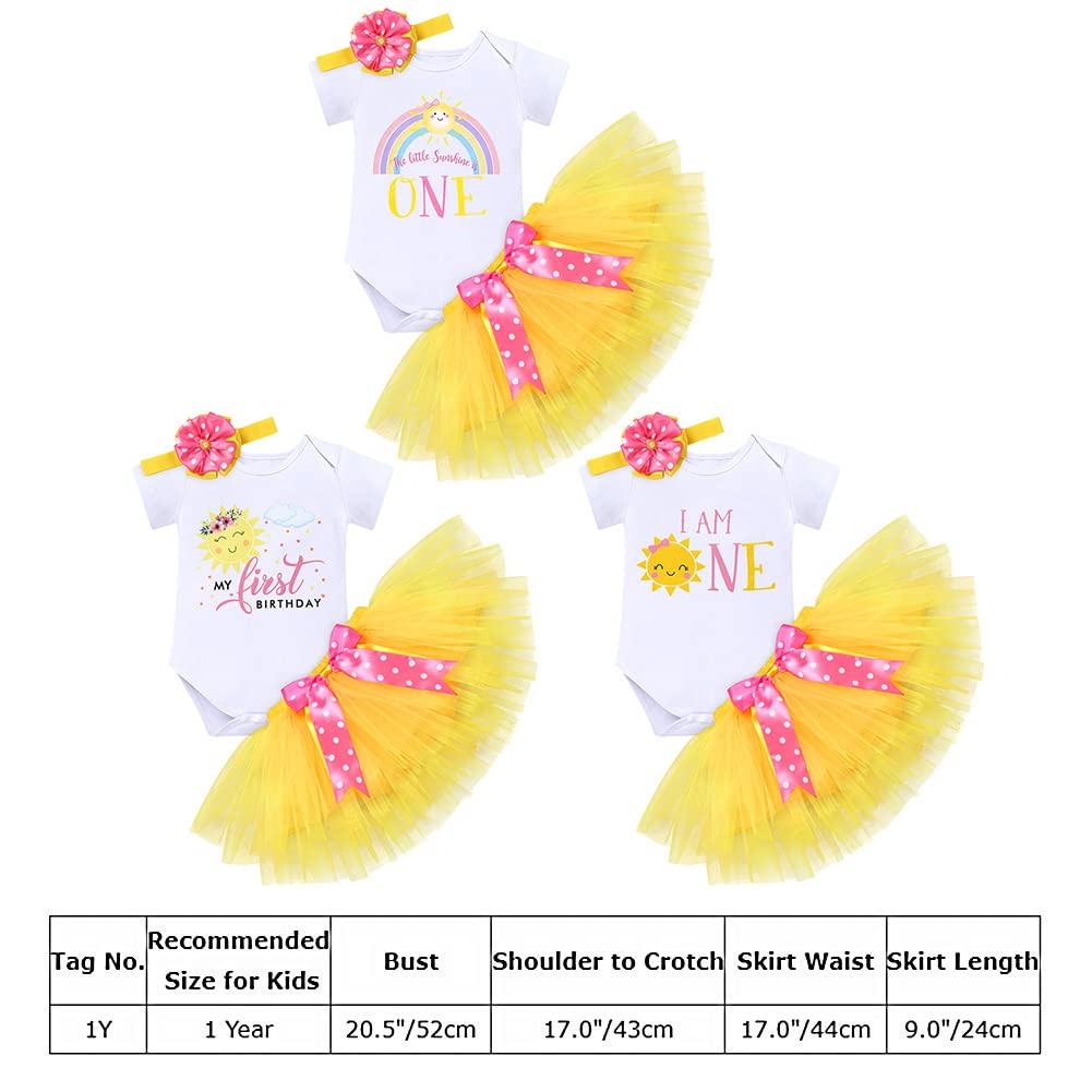 Newborn Infant 1st Birthday You Are My Sunshine Tutu Yellow One Year Party Princess Romper/Headband 3PCS Baptism Christening Dedication Clothes Set Formal Suit Dance Gown Floral-my 1st birthsay 1T