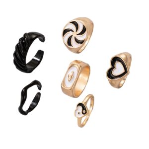 long tiantian chunky rings for teen girls colorful stackable rings trendy aesthetic knuckle rings resin signet rings for women(chunky rings black)