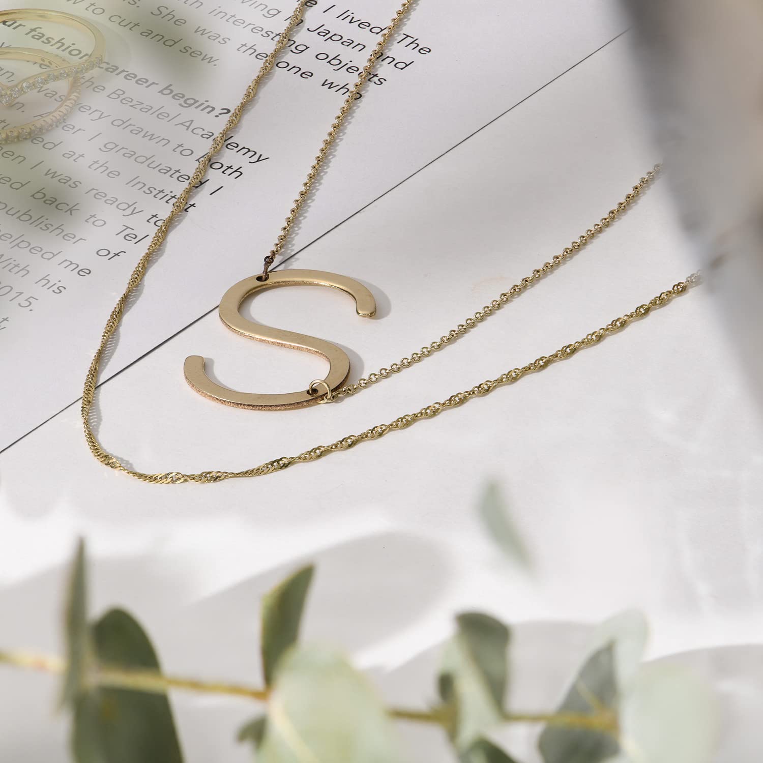 Oak&Luna - Personalized Sideways Hanging Initial for Woman- Any Letter Charm - Fashion Fine Metal 925 Sterling Silver and Gold Custom Jewelry - yellow gold