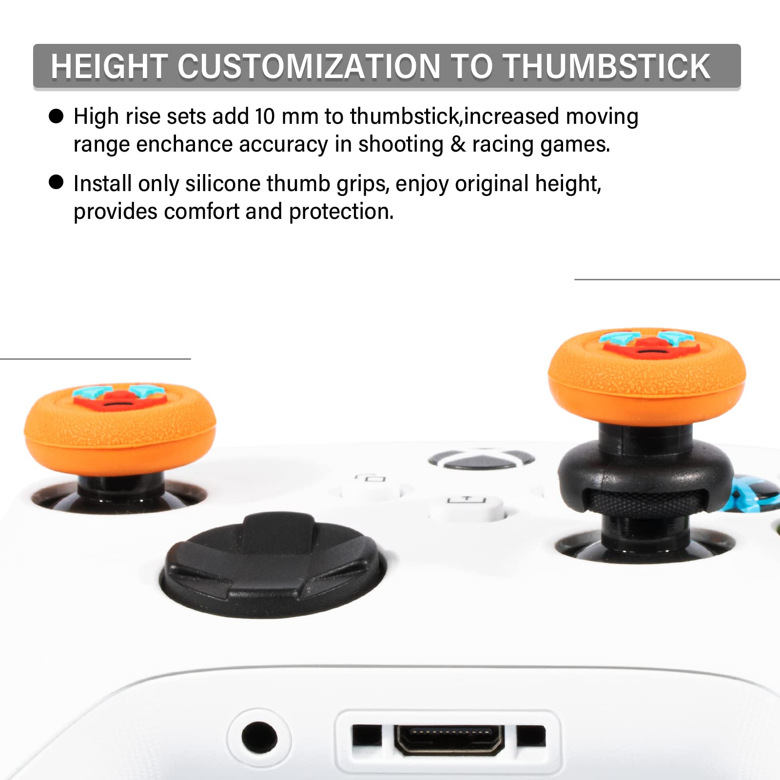 Playrealm FPS Thumbstick Extender &Texture Rubber Silicone Grip Cover 2 Sets for Xbox Series X/S & Xbox One Controller(Joker Orange)