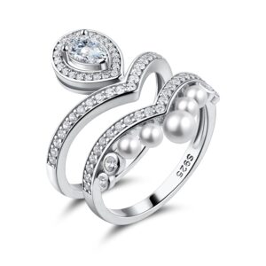 kemstone 925 sterling silver rings water droplets and pearl 2 piece ring sets for women (8)