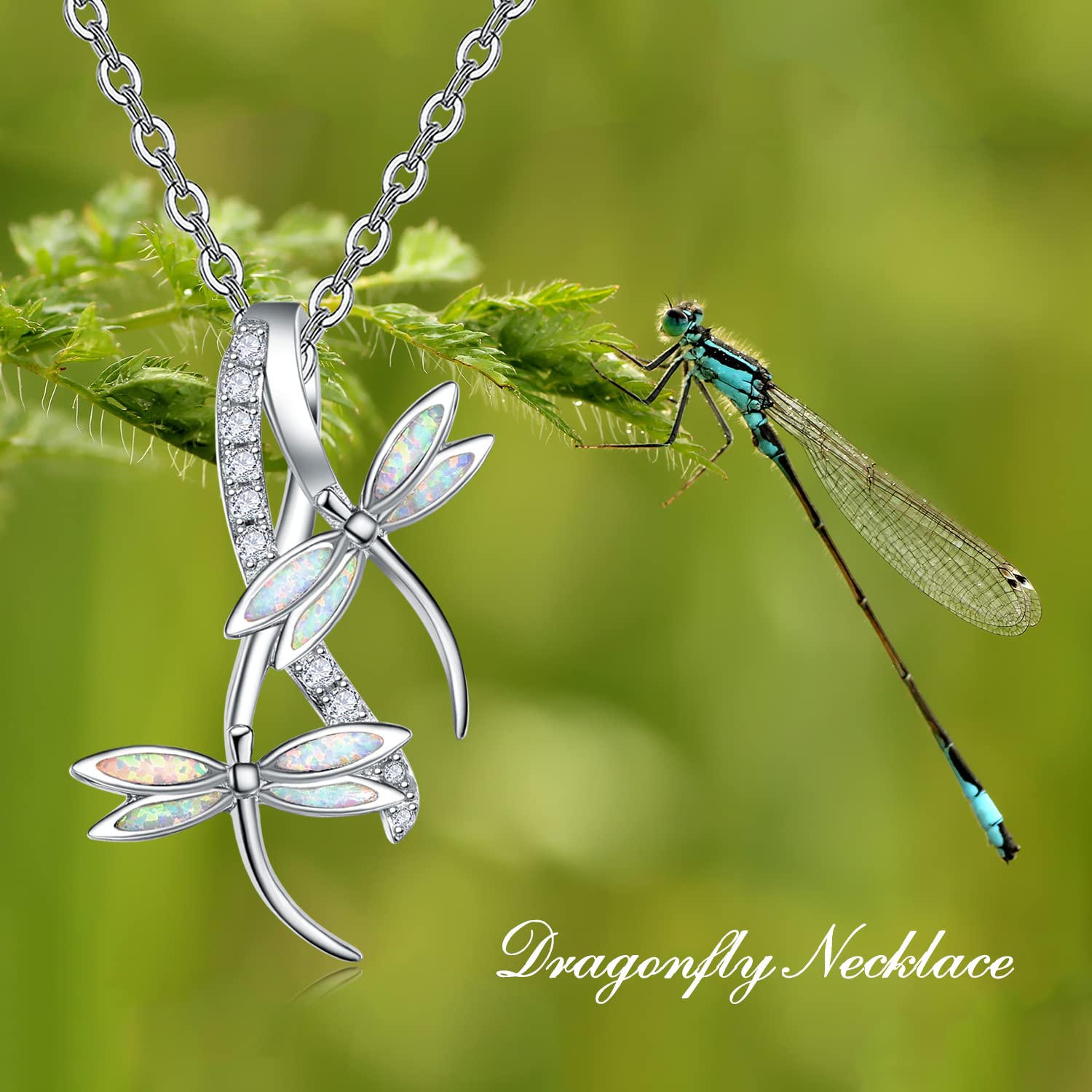 PRAYMOS Dragonfly Necklace 925 Sterling Silver Dreamy Dragonfly Opal Necklace Dragonfly Jewelry Gifts for Women