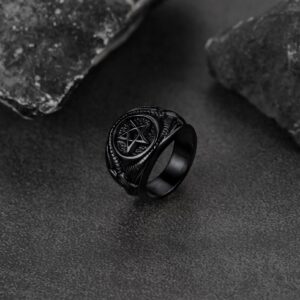 Baphomet Goat Biker Signet Rings Women Black Stainless Steel Satan Inverted Pentacle Pinky Finger Jewelry