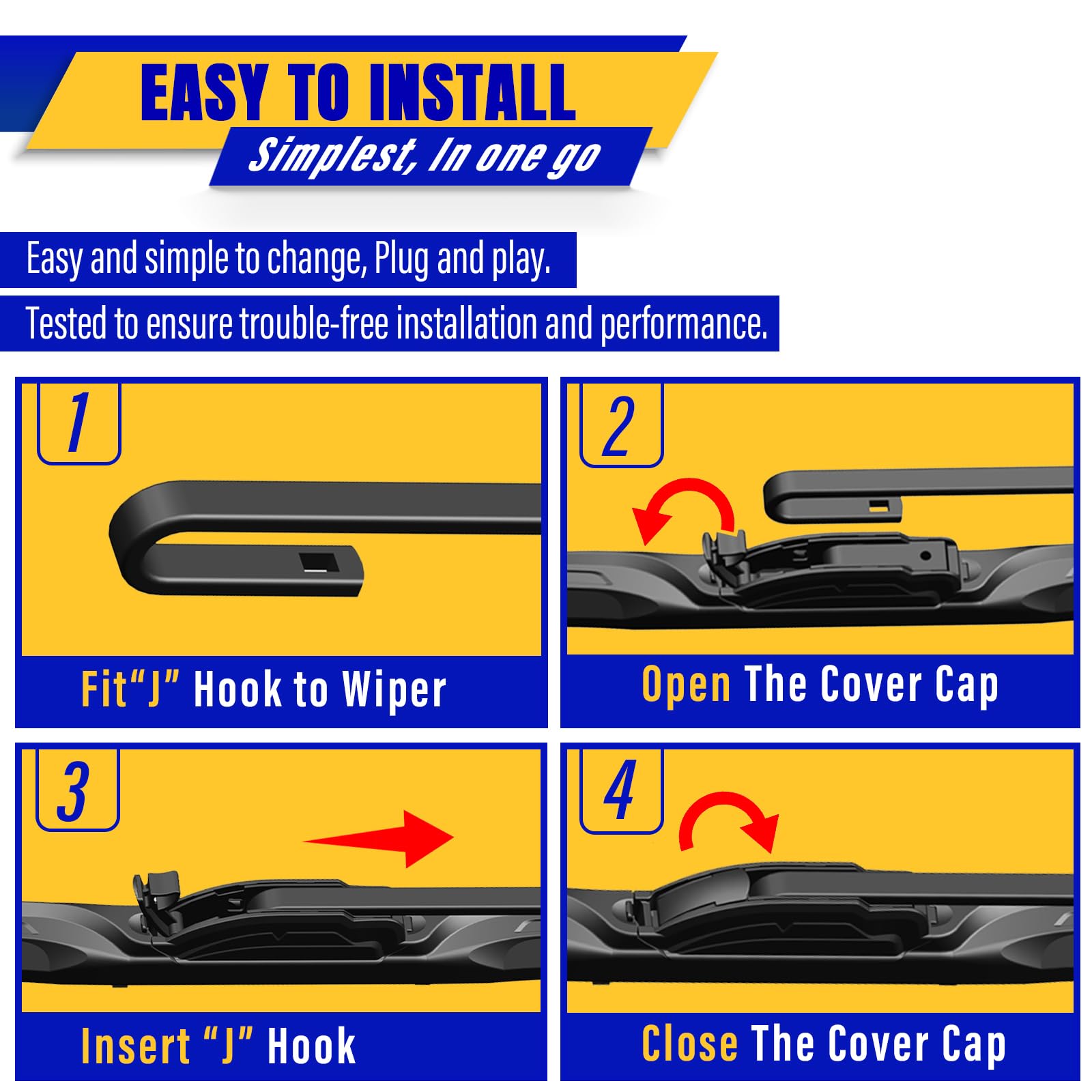 3 wipers Replacement for 2014-2021 Nissan Rogue, Windshield Wiper Blades Original Equipment Replacement - 26"/17"/12" (Set of 3) U/J HOOK