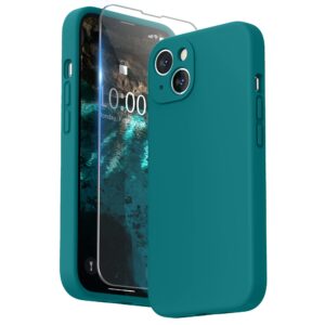 SURPHY Compatible with iPhone 13 Case with Screen Protector, (Camera Protection + Soft Microfiber Lining) Liquid Silicone Phone Case 6.1 inch 2021 (Teal Blue)