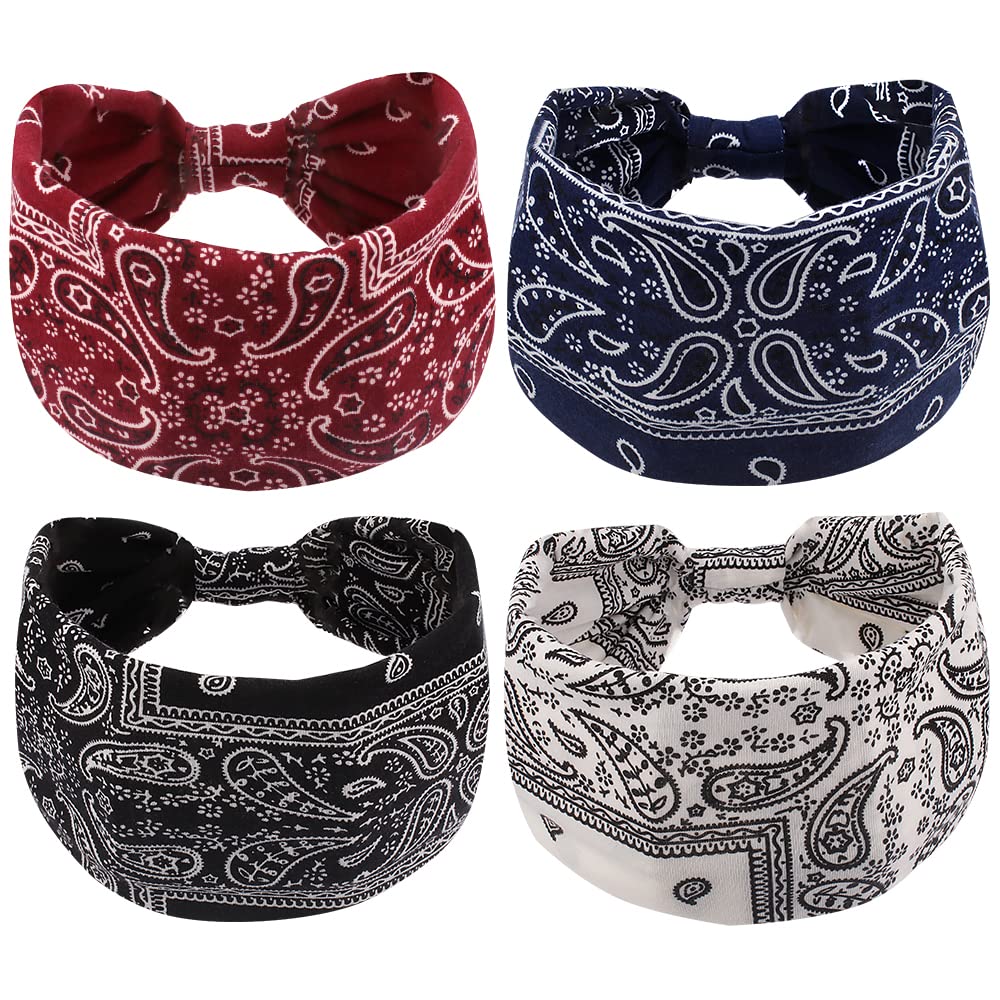 AOPRIE Knotted Headbands - Wide Plain Bandana Hair Bands, 4-Pack Soft Turban Style for Women