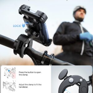 Lamicall Motorcycle Phone Mount, Bike Phone Holder - Upgrade Quick Install Handlebar Clip for Bicycle Scooter, Cell Phone Clamp for iPhone 16 15 Pro Max/ 14/13, Galaxy S10 and More 4.7-6.8" Phone