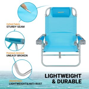 #WEJOY 2 Pack Oversized Backpack Beach Chair, 5 Adjustable Folding Reclining Beach Chairs,Portable High Back Low Chair with Backpacking Strap,Bottle Opener,Phone&Cup Holder for Camping Sand,300 Lbs