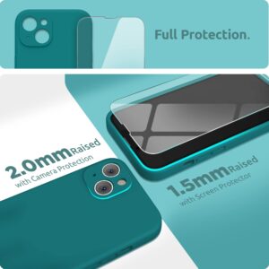 SURPHY Compatible with iPhone 13 Case with Screen Protector, (Camera Protection + Soft Microfiber Lining) Liquid Silicone Phone Case 6.1 inch 2021 (Teal Blue)