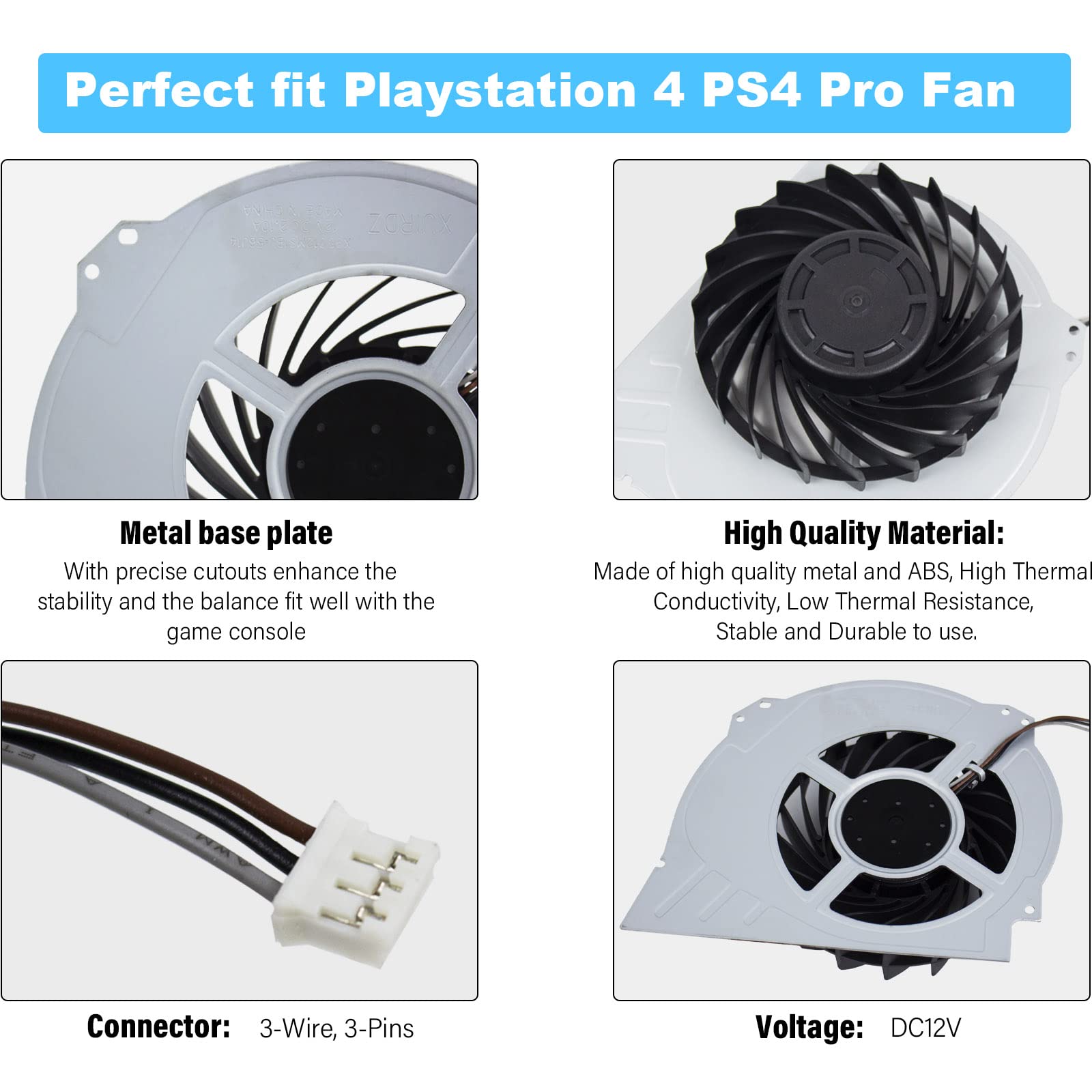 ARLBA PS4 CPU Cooling Fan Replacement for Sony PlayStation 4 Pro Ps4 Pro Fan CUH-7000 CUH-7XXX Cuh-7000Bb01 CUH-7215B 7000-7500 6X29Frs Series G95C12MS1CJ-56J14 G95C12MS1AJ-56J14 KSB1012H with Tools