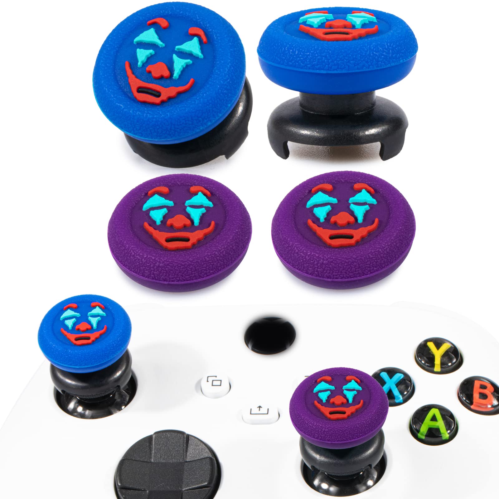 Playrealm FPS Thumbstick Extender &Texture Rubber Silicone Grip Cover 4 Sets for Xbox Series X/S & Xbox One Controller(Joker Purple+Blue)