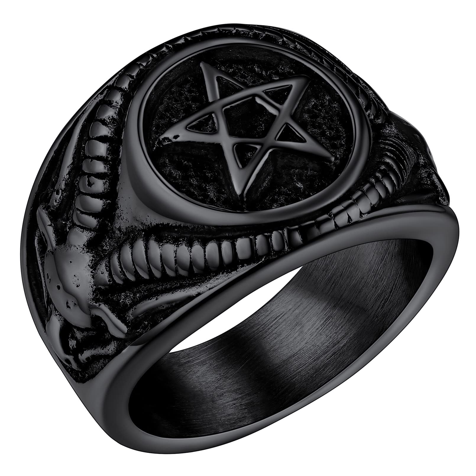 Baphomet Goat Biker Signet Rings Women Black Stainless Steel Satan Inverted Pentacle Pinky Finger Jewelry