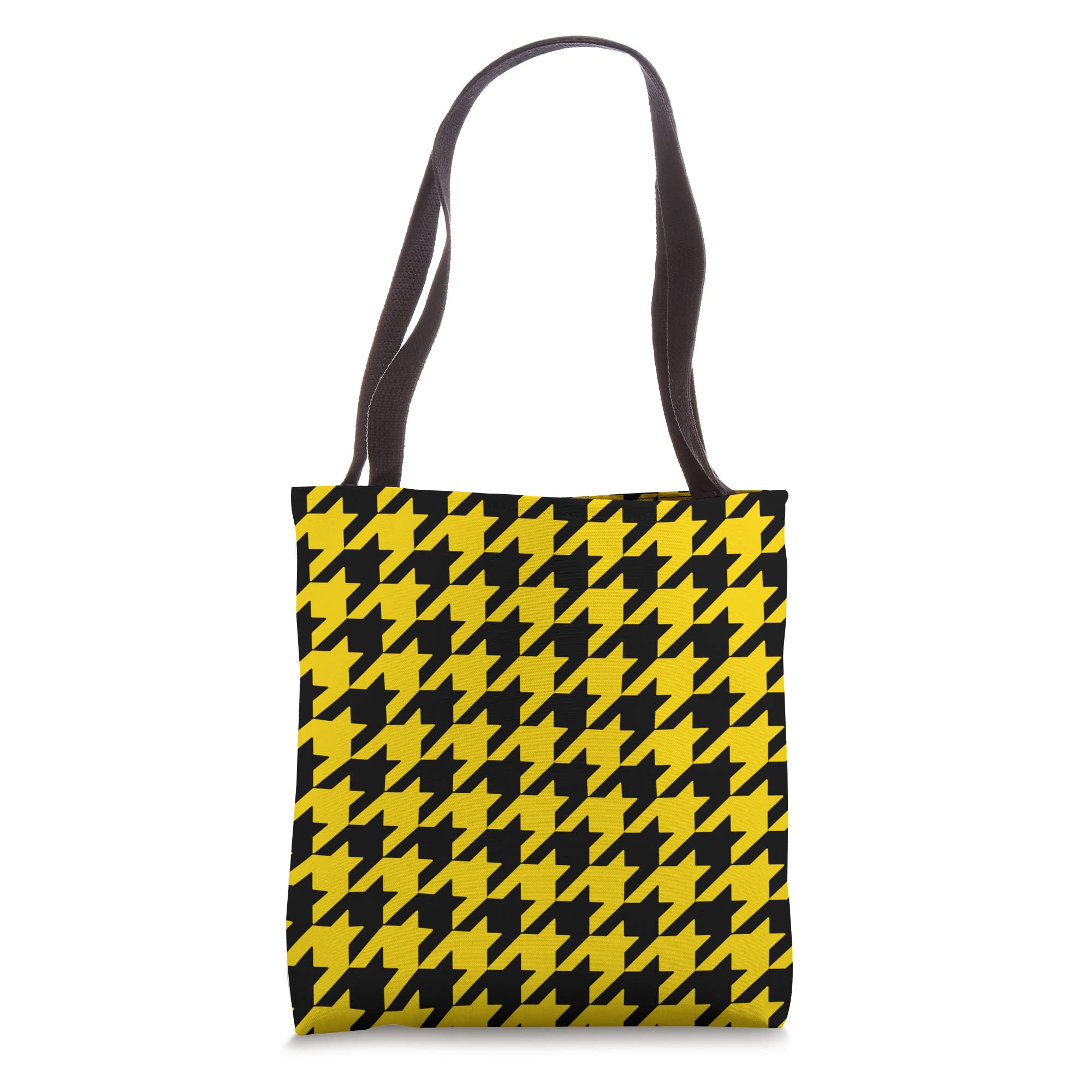 Aesthetic Yellow Black Houndstooth Pattern Fashionable Girly Tote Bag