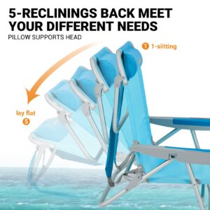 #WEJOY 2 Pack Oversized Backpack Beach Chair, 5 Adjustable Folding Reclining Beach Chairs,Portable High Back Low Chair with Backpacking Strap,Bottle Opener,Phone&Cup Holder for Camping Sand,300 Lbs