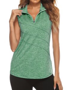 tanst sky women's golf shirt, sleeveless pickleball outfits for women moisture wicking quarter zip stretchable tank tops ladies solid tennis running workout athletic activewear dark green large