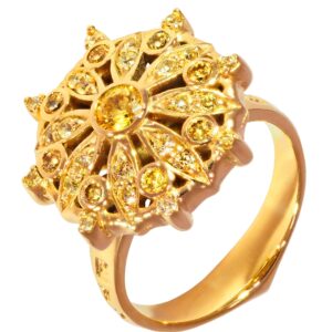 ETHNIQ Felicia Collection Statement Ring Floral Design 22K Gold Plated adorned with Yellow Sapphire Cubic Zirconia Gift Ideas for All occasions & Seasons Women's rings Size 10.25