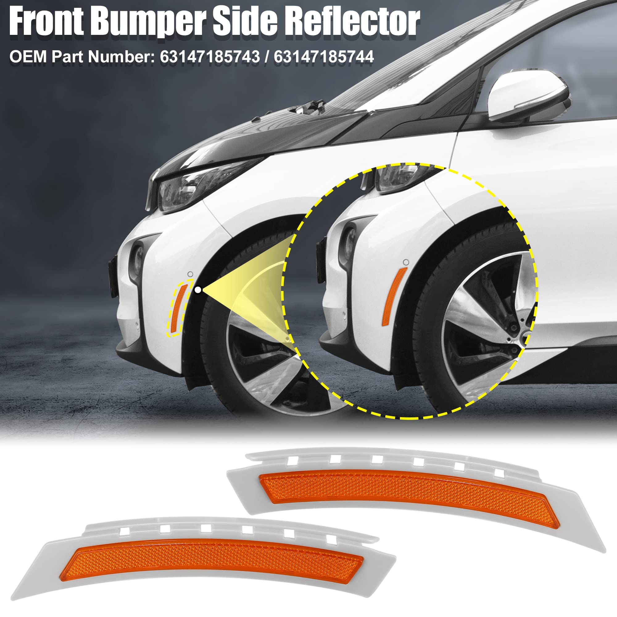 X AUTOHAUX Pair Front Bumper Reflector Side Marker 63147185743 63147185744 for BMW 5 Series 535i 550i 2008-2010 Replace Original Reflector Yellow