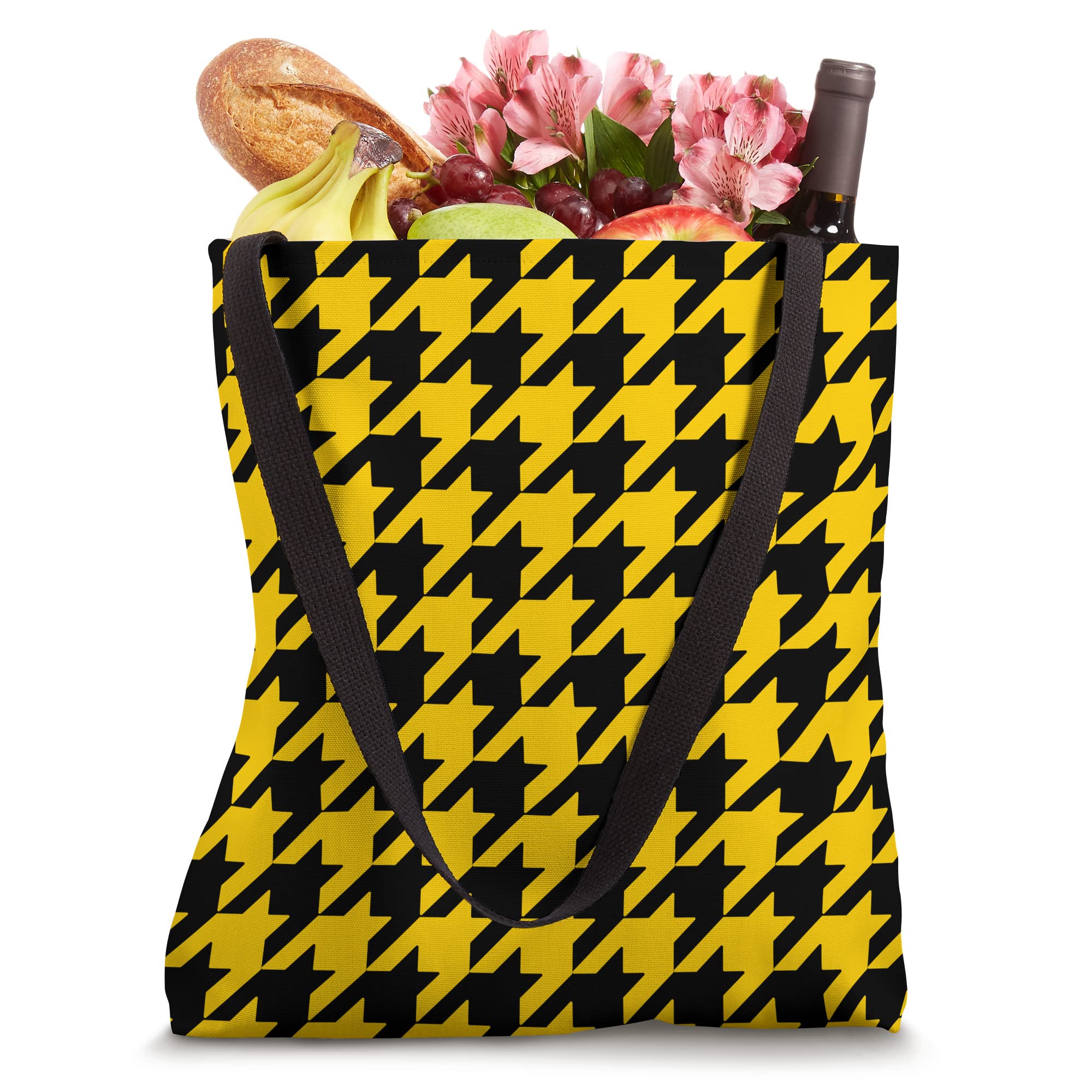 Aesthetic Yellow Black Houndstooth Pattern Fashionable Girly Tote Bag