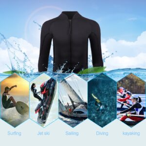 HIGI Flexel Wetsuit Top Men,2mm Mens Wetsuit Top Keep Warm in Cold Water Front Zip Wetsuit Jacket Men for Surfing,Kayaking,Snorkeling,Paddle Boarding, Mens Black, X-Large