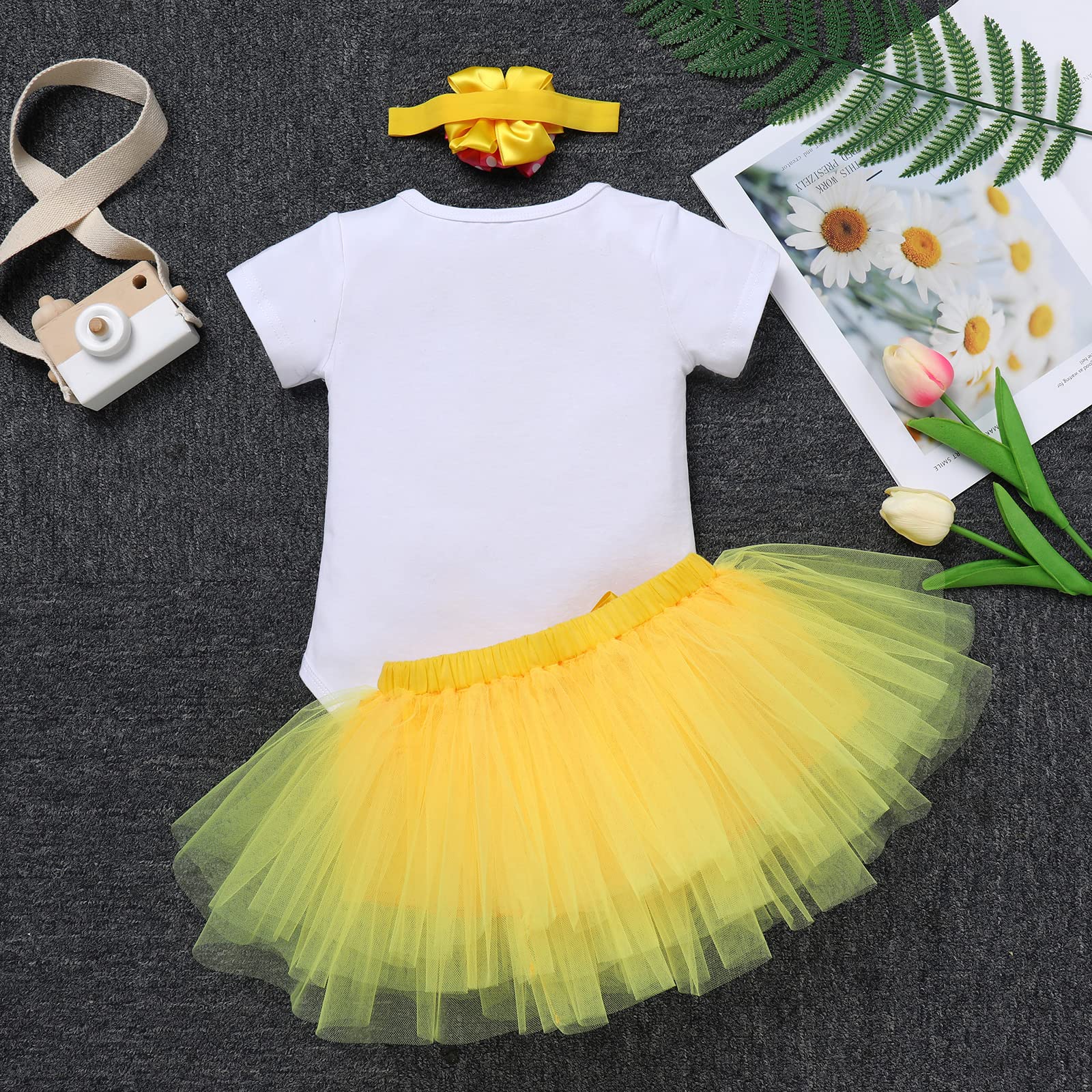 Newborn Infant 1st Birthday You Are My Sunshine Tutu Yellow One Year Party Princess Romper/Headband 3PCS Baptism Christening Dedication Clothes Set Formal Suit Dance Gown Floral-my 1st birthsay 1T