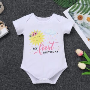 Newborn Infant 1st Birthday You Are My Sunshine Tutu Yellow One Year Party Princess Romper/Headband 3PCS Baptism Christening Dedication Clothes Set Formal Suit Dance Gown Floral-my 1st birthsay 1T