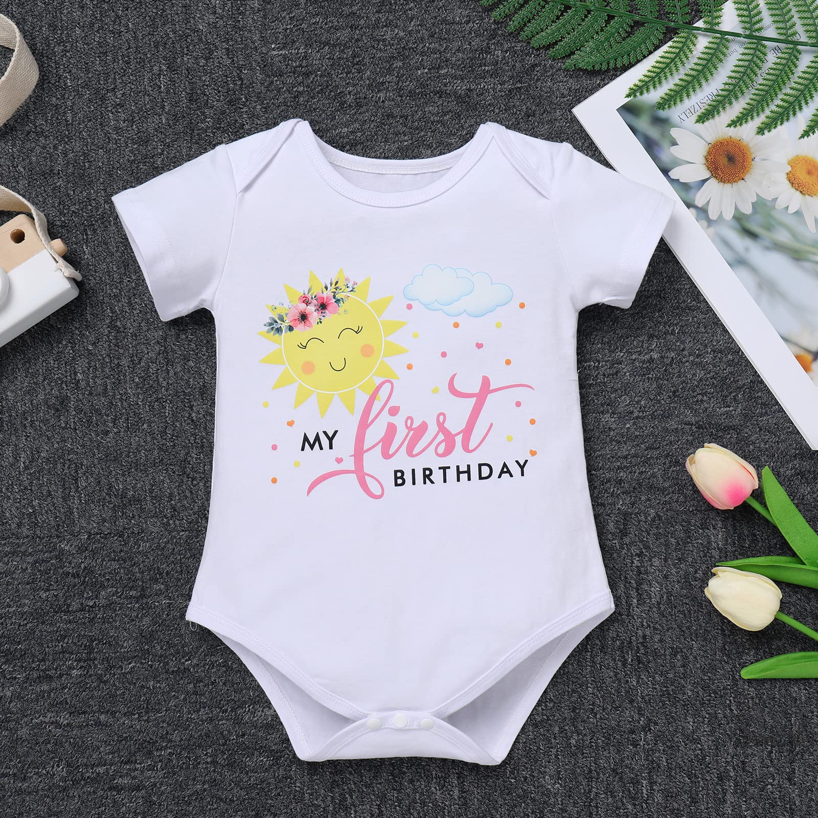 Newborn Infant 1st Birthday You Are My Sunshine Tutu Yellow One Year Party Princess Romper/Headband 3PCS Baptism Christening Dedication Clothes Set Formal Suit Dance Gown Floral-my 1st birthsay 1T