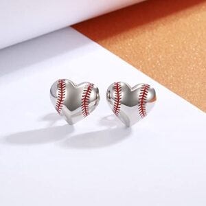 925 Sterling Silver Heart Volleyball Basketball Softball Baseball Stud Earrings Hypoallergenic Jewelry Gifts for Women Players (Softball/Baseball)