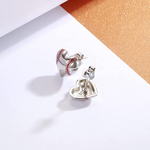 925 Sterling Silver Heart Volleyball Basketball Softball Baseball Stud Earrings Hypoallergenic Jewelry Gifts for Women Players (Softball/Baseball)