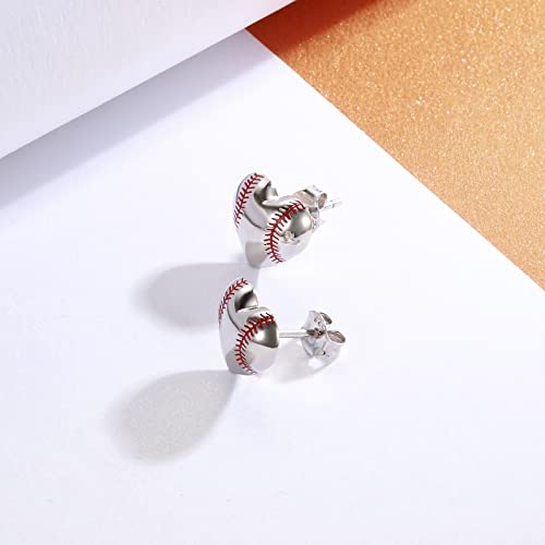 925 Sterling Silver Heart Volleyball Basketball Softball Baseball Stud Earrings Hypoallergenic Jewelry Gifts for Women Players (Softball/Baseball)