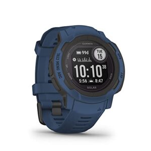 garmin instinct 2 solar, rugged gps smartwatch, built-in sports apps and health monitoring, solar charging and ultratough design features, tidal blue