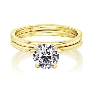 1 Carat IGI Round Floating Tulip Solitaire Bridal Set - 7.0 / yellow-gold / DE