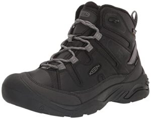 keen men's circadia mid heigh polar insulated waterproof hiking boots, black/steel grey, 10