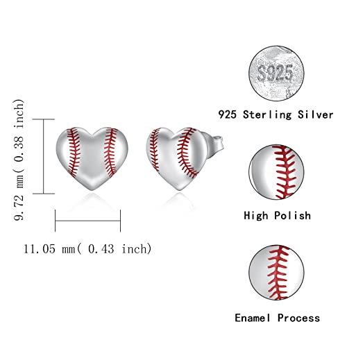 925 Sterling Silver Heart Volleyball Basketball Softball Baseball Stud Earrings Hypoallergenic Jewelry Gifts for Women Players (Softball/Baseball)