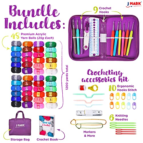 J MARK Premium Crochet Kit -includes 2,640 Yards of Acrylic Yarn for Crocheting Complete Crochet Set