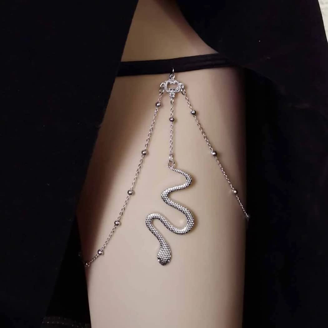 Blindery Snake Thigh Chain Jewelry Silver Leg Chain Sexy Leg Jewelry Beads Party Rave for Women and Girls