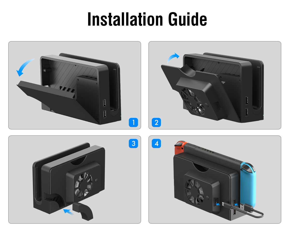 ElecGear Cooling Fan for Nintendo Switch OLED Dock, 3 Speed Replacement Back Cover for Switch New Dock, USB Powered Cooler with LED Lighting