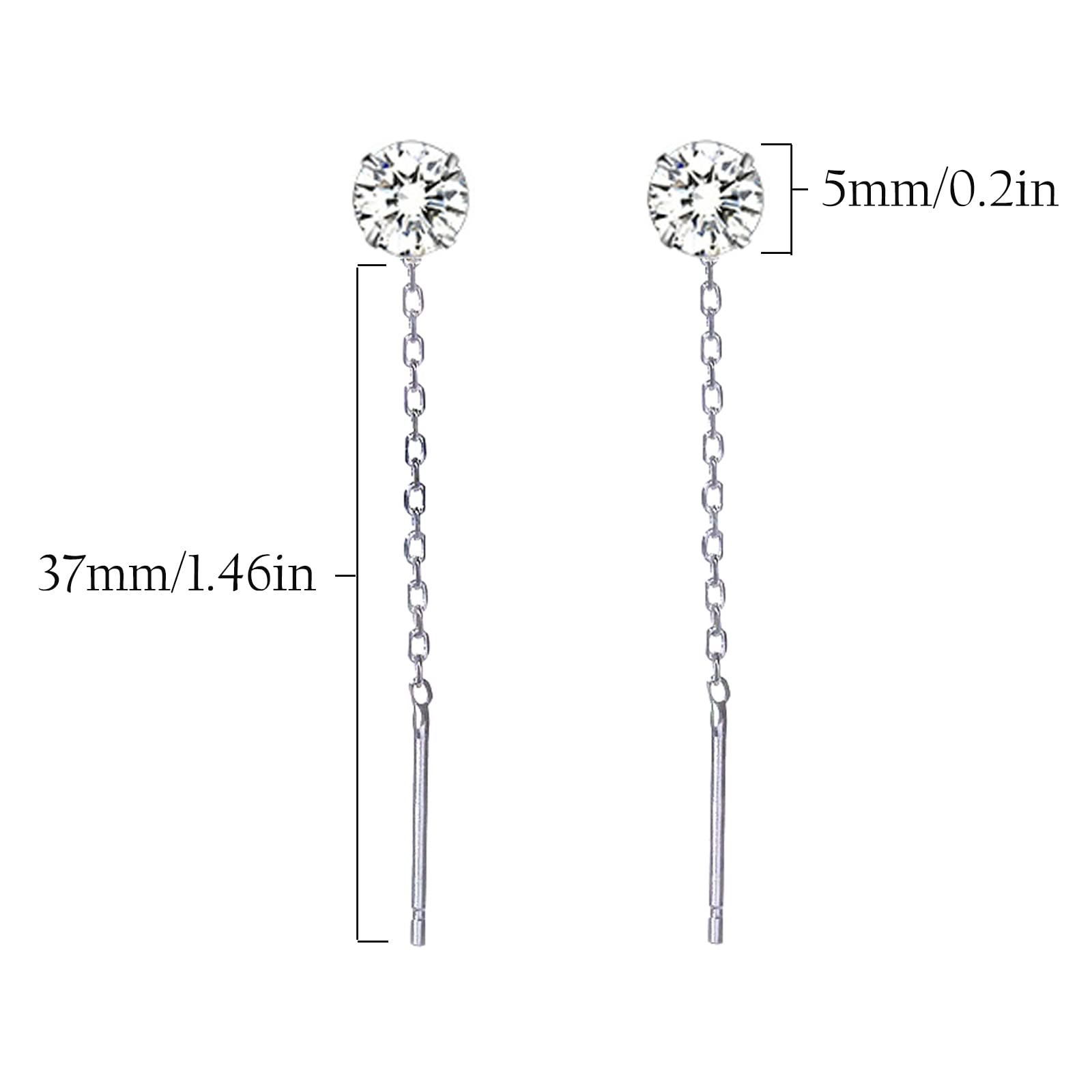 Threader Earrings 925 Silver CZ Drop Pull Through Chain Ear Line Cubic Zirconia Dangle Earrings For Women White