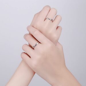 2 Pcs Couple Rings Silver Sun Moon Rings for His Hers Wave Matching Rings Set Long Distance Relationship Rings Adjustable Promise Rings for Best Friends(2 Pcs Couple Rings B)