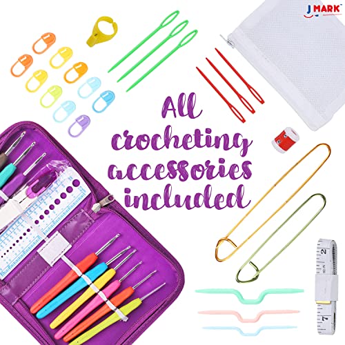 J MARK Premium Crochet Kit -includes 2,640 Yards of Acrylic Yarn for Crocheting Complete Crochet Set