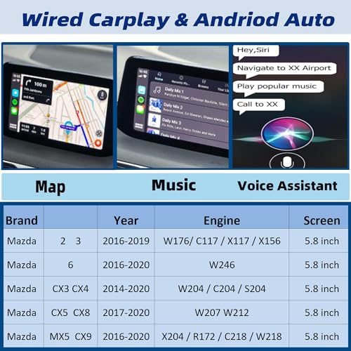 Dasbecan TK78-66-9U0C Mazda Apple Carplay Android Auto Retrofit Kit Compatible with Mazda 2 3 6 CX3 CX5 CX9 MX5 Miata 2014-2020 Adapter Interface Port MZD Connect System 00008FZ34 (2024 New Upgraded)