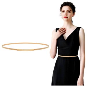 JASGOOD Women Skinny Metal Waist Belt Gold Waistband Elastic Metal Chain Waist Belt for Dress