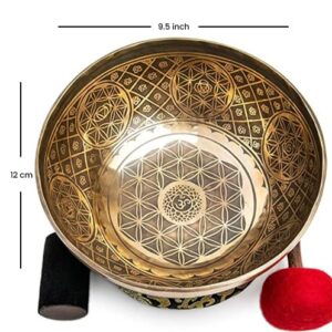 Large Tibetan Singing Bowl Set - 9.5" Master Healing Grade For Sound Bath Chakra 7 Metal Meditation Yoga By Himalayan Bazaar