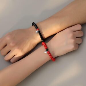 XIANNVXI Couples Bracelets His and Her Matching Couple Valentines Day Gifts Bracelets Jewelry (Black&Red)