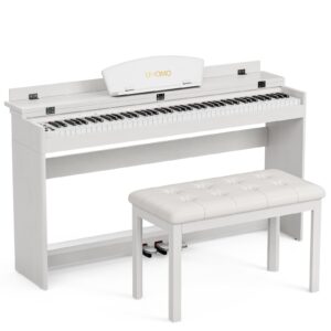 umomo u-710 88 key digital piano keyboard with piano bench, full size electric piano with piano stand, headphone jack, 3 pedal, electronic piano for beginner, adults, white