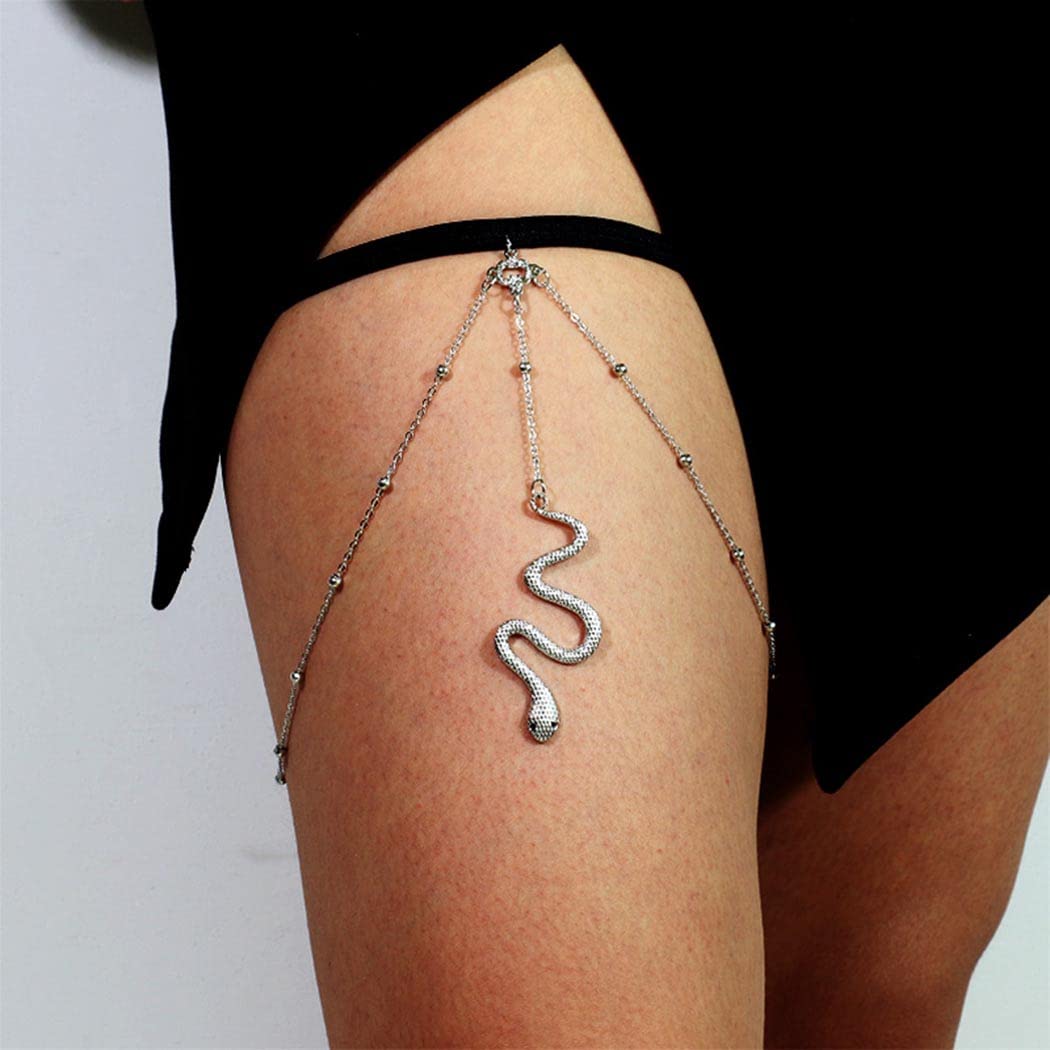 Blindery Snake Thigh Chain Jewelry Silver Leg Chain Sexy Leg Jewelry Beads Party Rave for Women and Girls